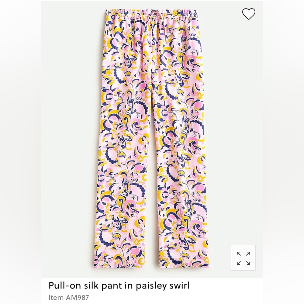 J CREW Last Chance! NEW silk lounge pants pink paisley swirl 8